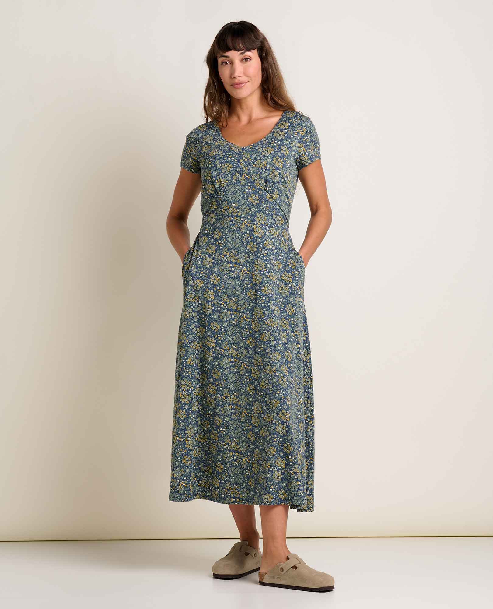 Toad & Co Rose Midi Short Sleeve Dress - True Navy Retro Print - LG
